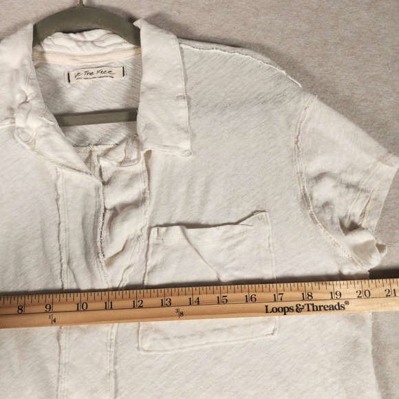 We The Free Cream Tunic Top Short Sleeve Collared Pocket Casual Boho Small - Picture 5 of 9